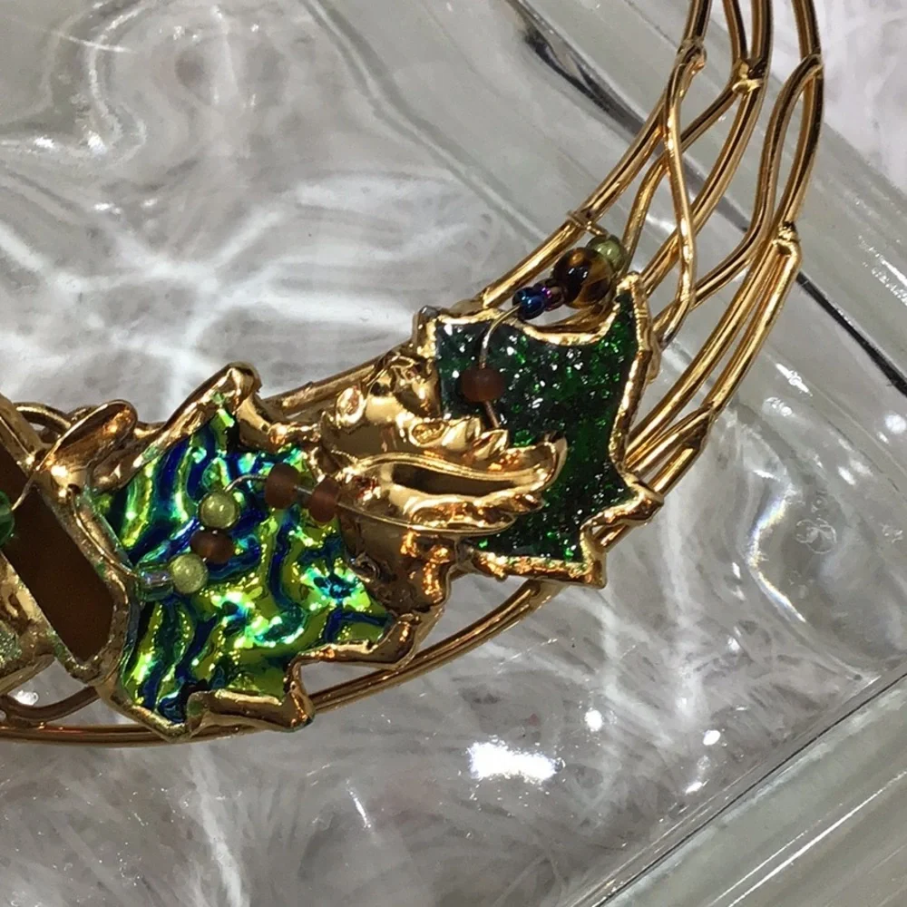 Vintage gold choker bib iridescent necklace